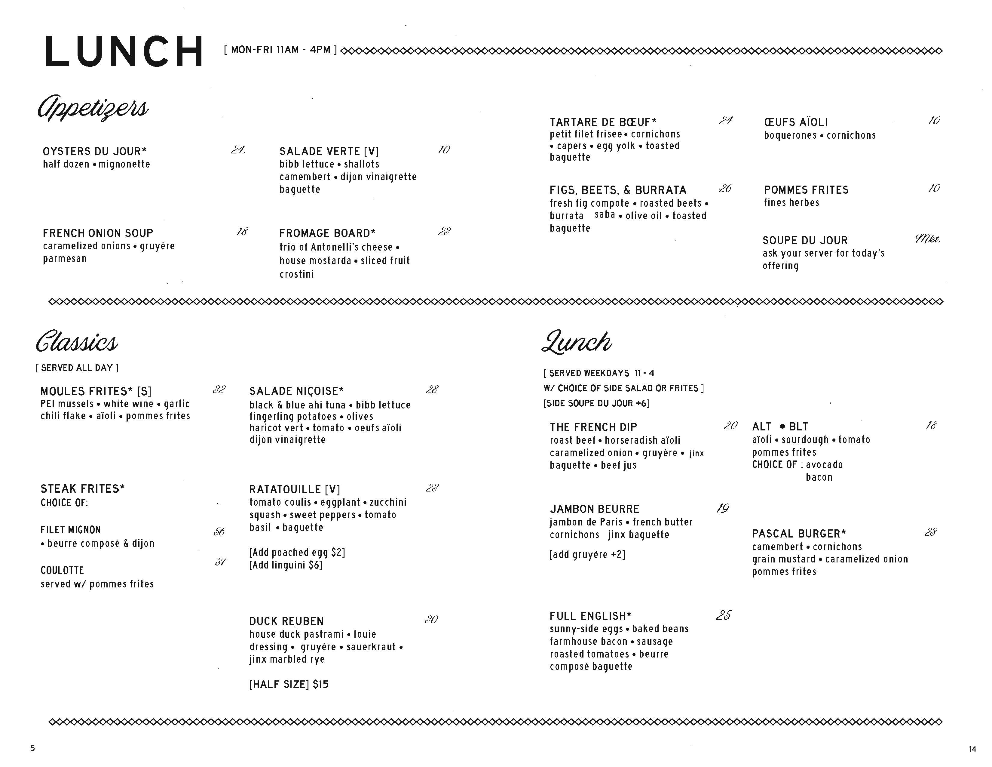 Classic Lunch Menu