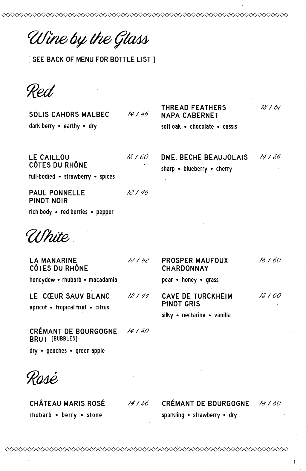 Fine Wine Collection Menu