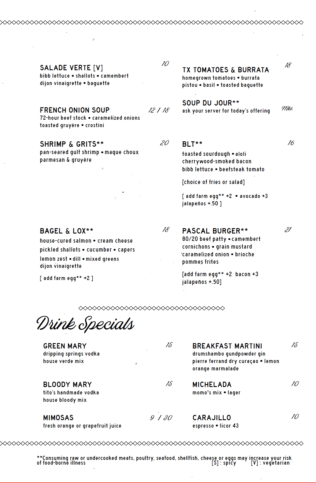 Sunday Brunch Menu